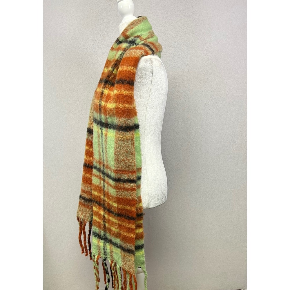 Gorpcore Urban Outfitters Women One Size Orange Green Plaid Fringe Blanket Scarf - Picture 6 of 8